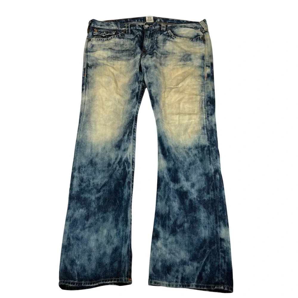 True Religion Ricky Jeans Mens 40 Acid Wash Straight Leg Blue White Made in USA